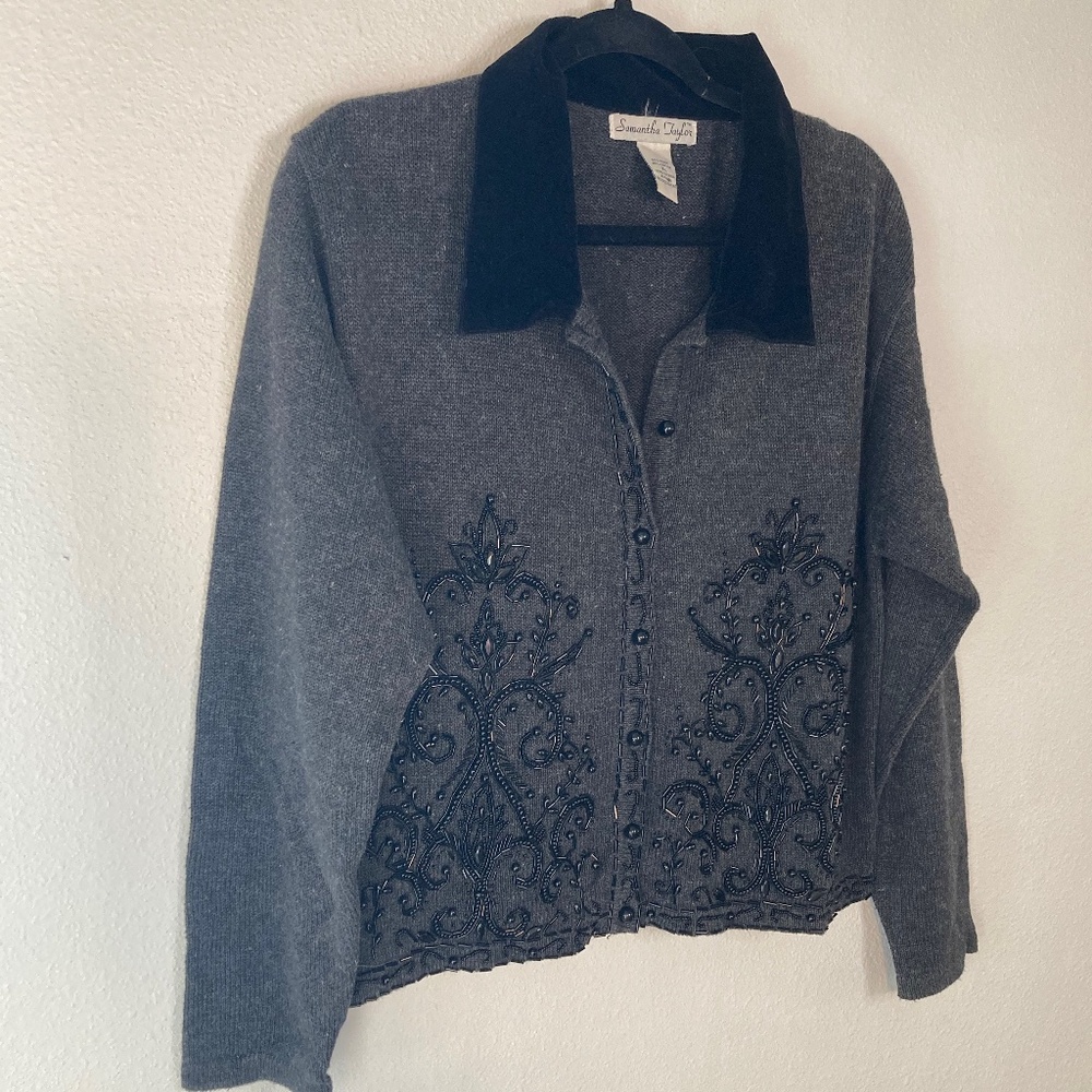 90s vintage Samantha Taylor beaded ramie cotton cardigan - Picture 3 of 9